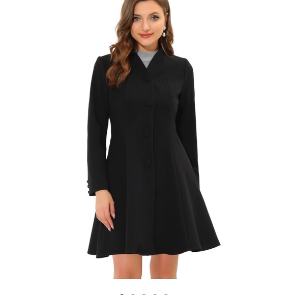 Allegra K woman’s A-line long sleeve, single breasted, peplum hem long coat - Picture 1 of 9